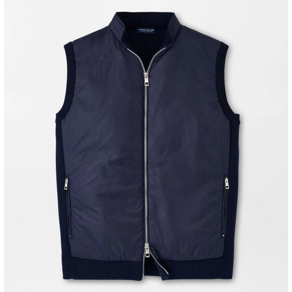 NEW MENS PETER MILLAR HOLDRIDGE HYBRID FULL ZIP SWEATER VEST JACKET, XXL NAVY
